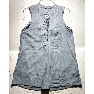 Free People Top Womens Small Blue White Striped Blouse Sleeveless Laced Front